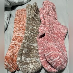 Size 9-11 Cozy Knit Socks Set in Pink, Brown, and Orange